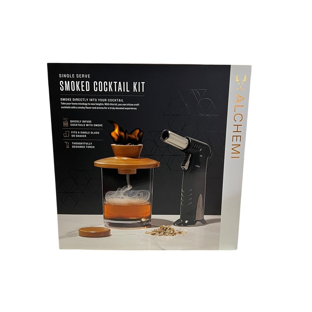 Viski Alchemi Single Serve Smoked Cocktail‎ Kit Black Butane Torch Rocks Glass
